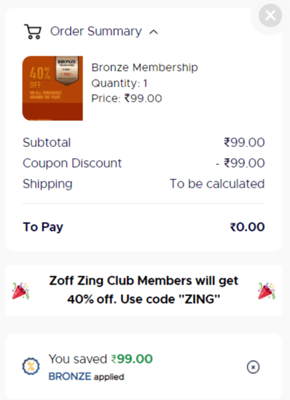 ZOFFFoods ZIng Bronze Membership Free